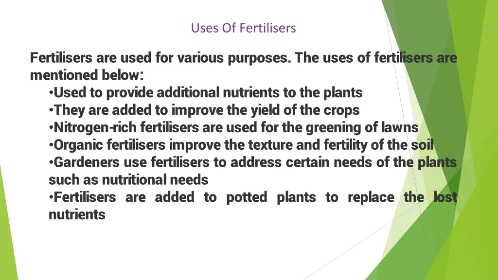 uses of fertilisers