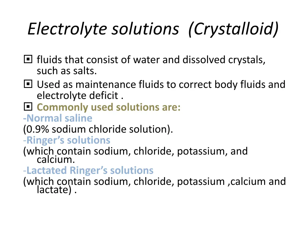 electrolyte solutions crystalloid