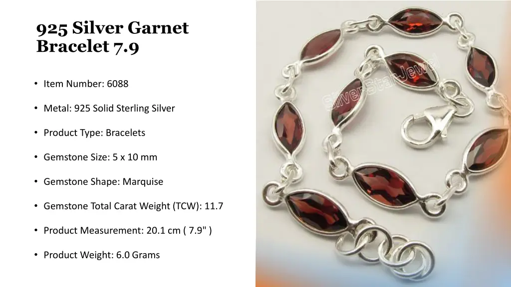 925 silver garnet bracelet 7 9