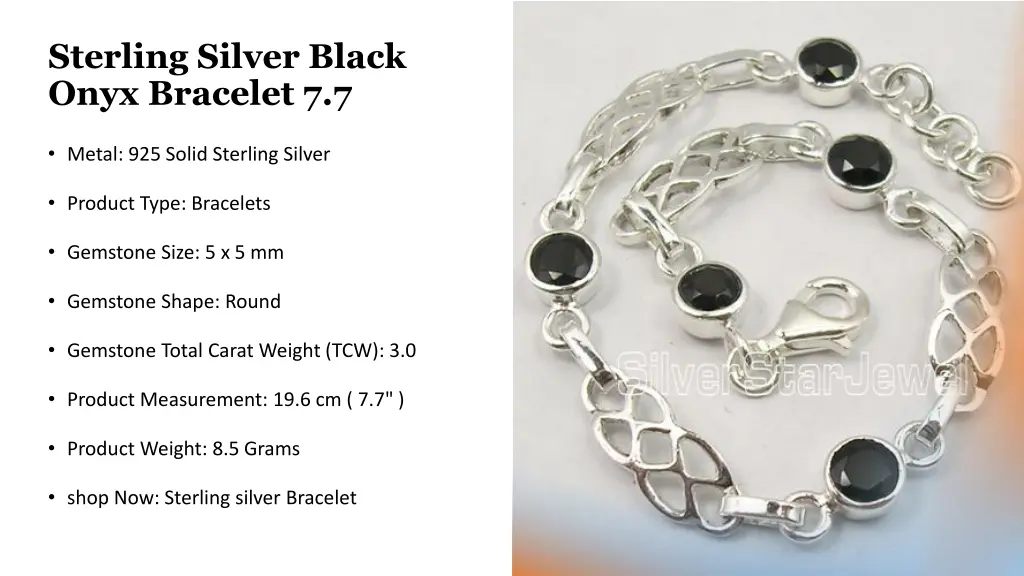 sterling silver black onyx bracelet 7 7