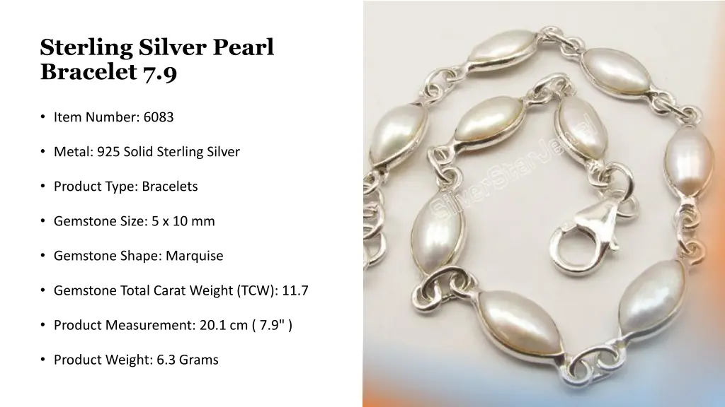 sterling silver pearl bracelet 7 9