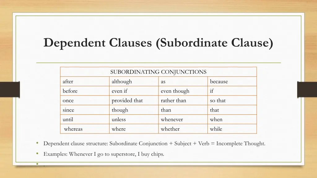 dependent clauses subordinate clause 1