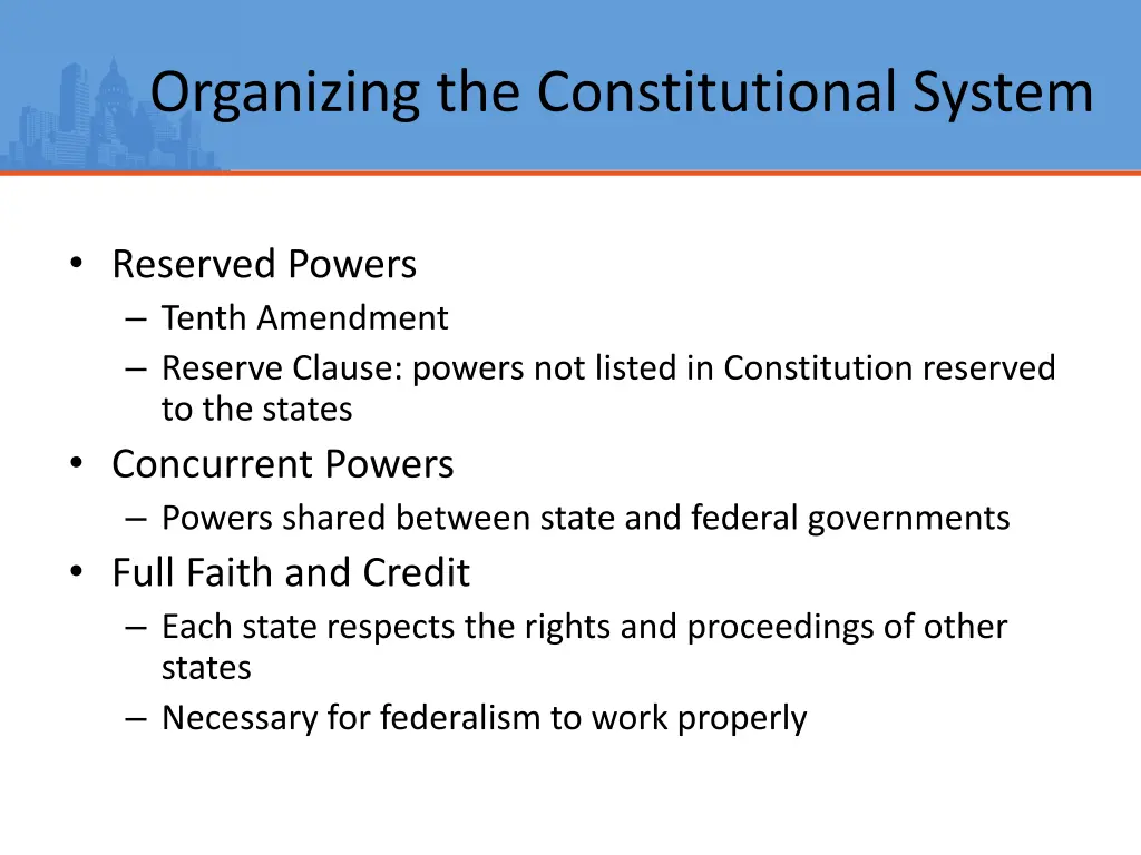 organizing the constitutional system 5