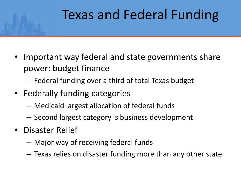 texas and federal funding