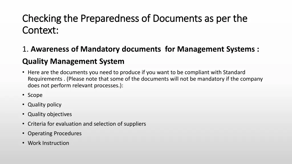 checking the preparedness of documents