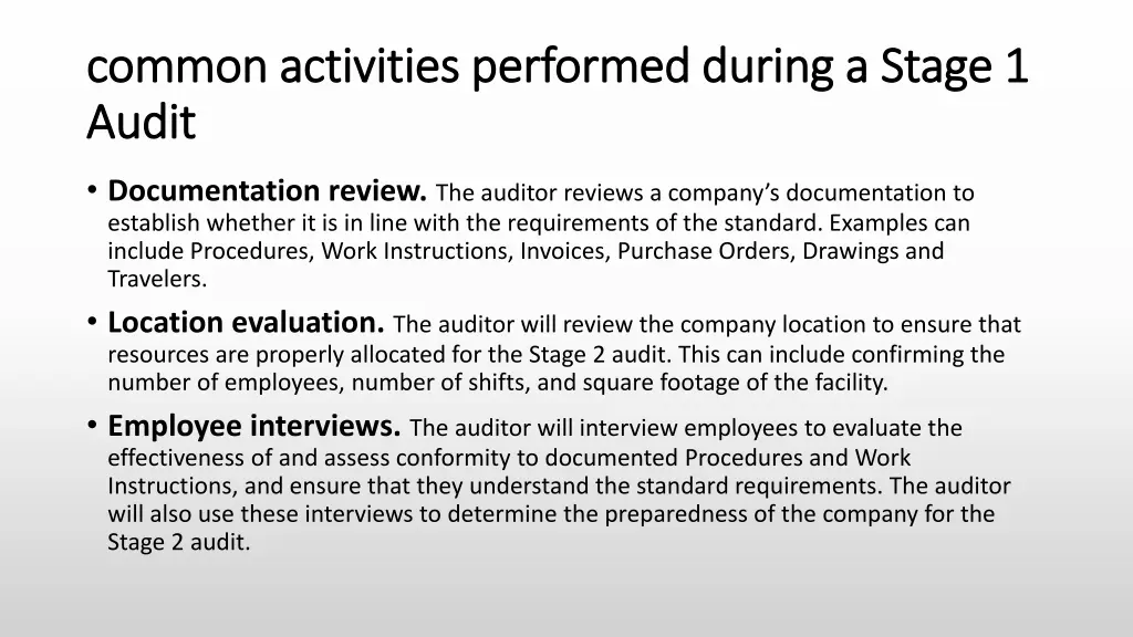 common activities performed during a stage