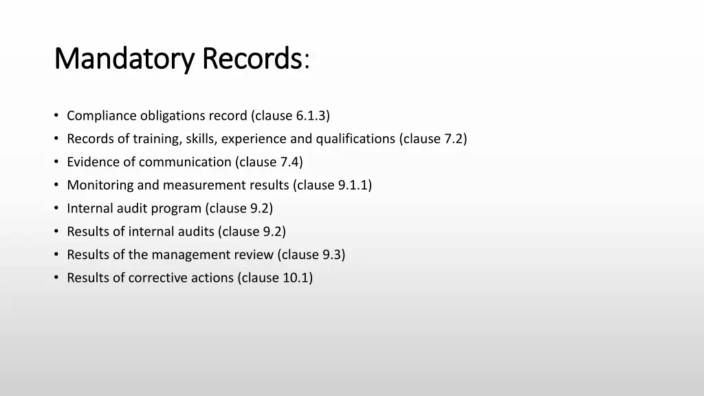 mandatory records mandatory records