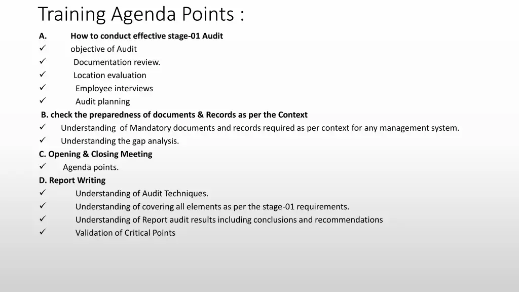 training agenda points