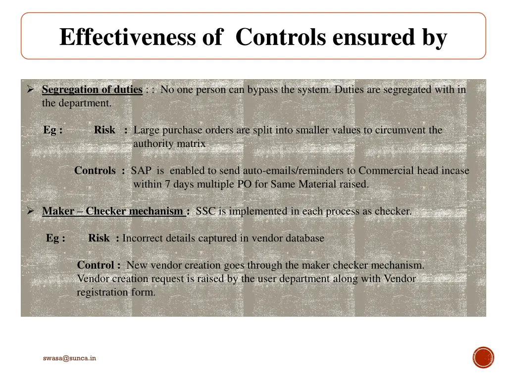 effectiveness of controls ensured by