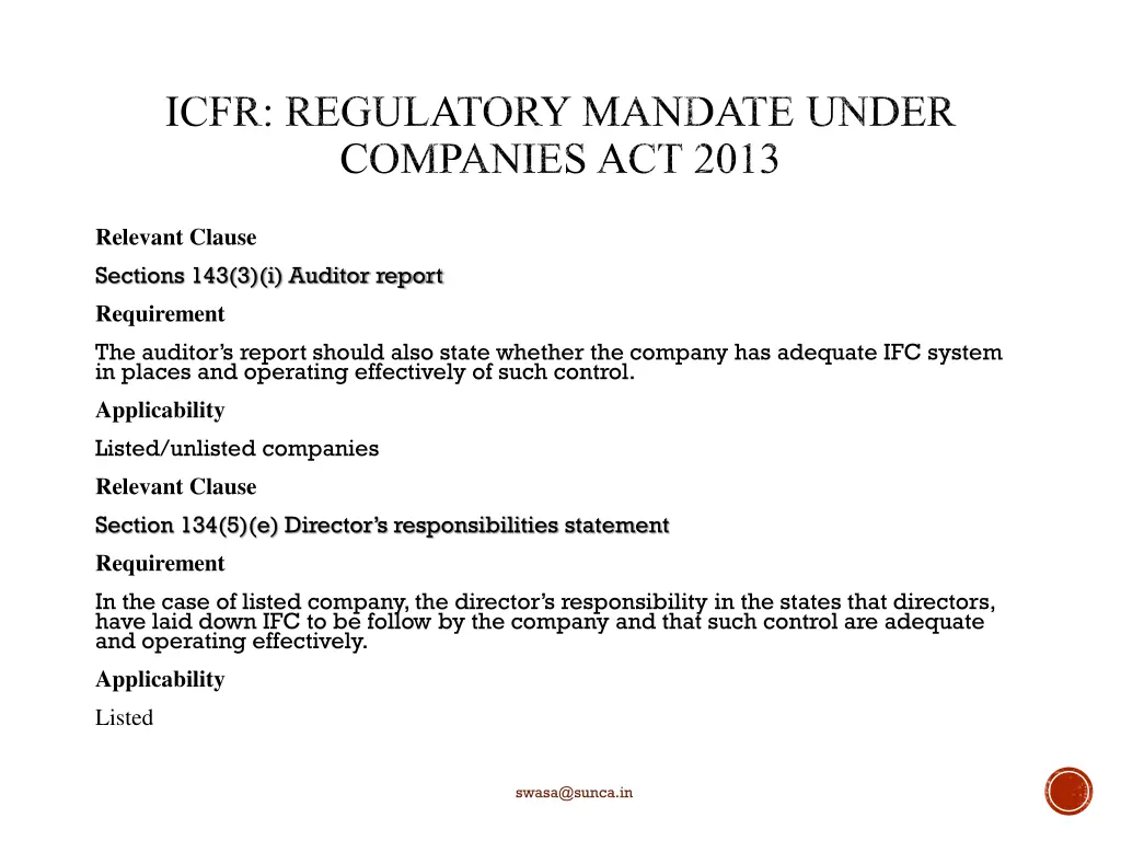 icfr regulatory mandate under companies act 2013