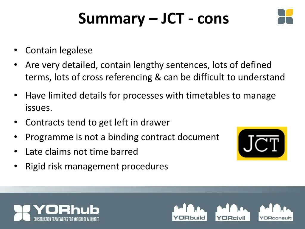 summary jct cons