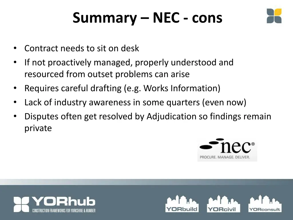 summary nec cons