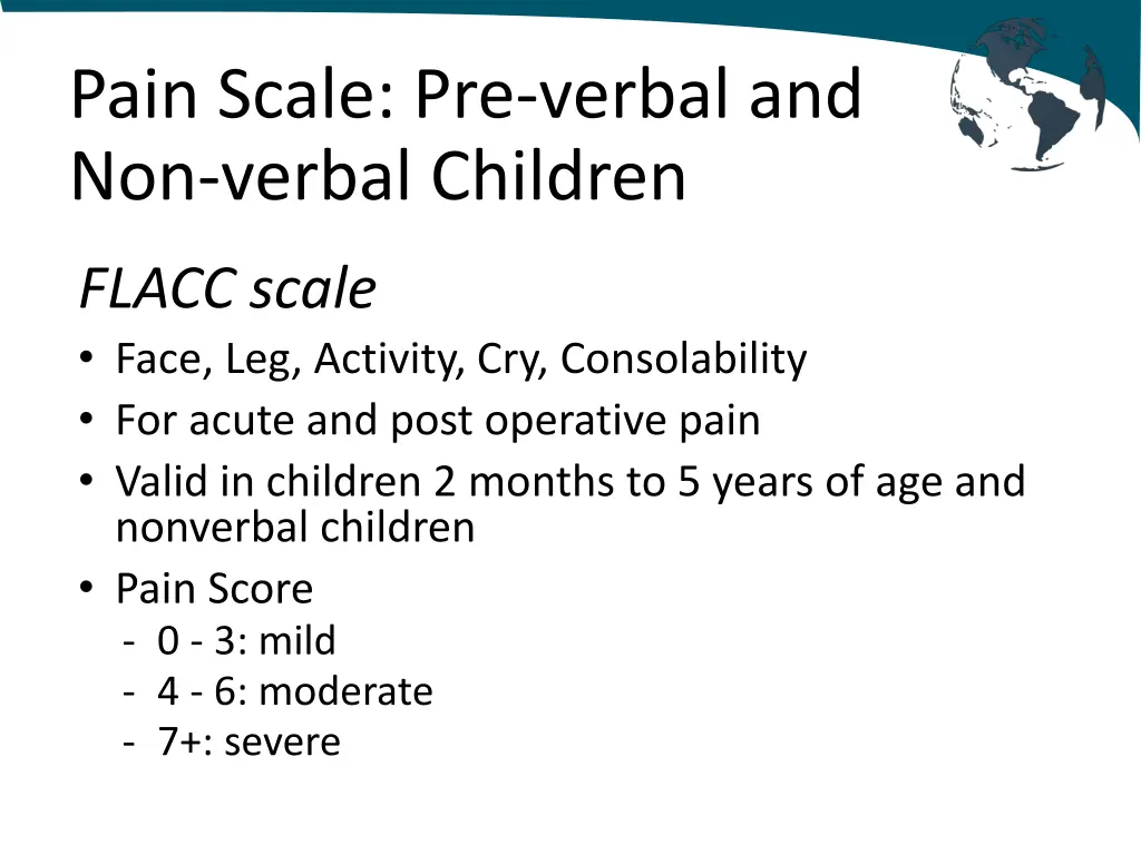 pain scale pre verbal and non verbal children