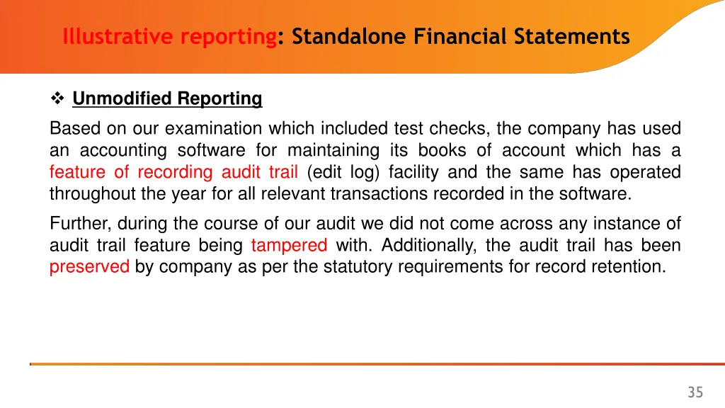 illustrative reporting standalone financial