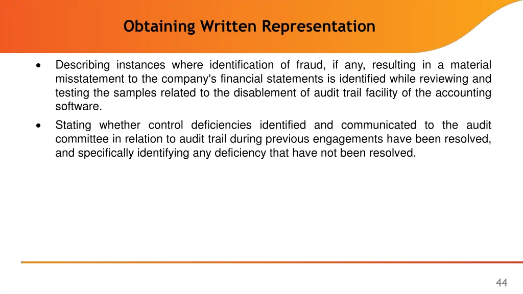 obtaining written representation 1