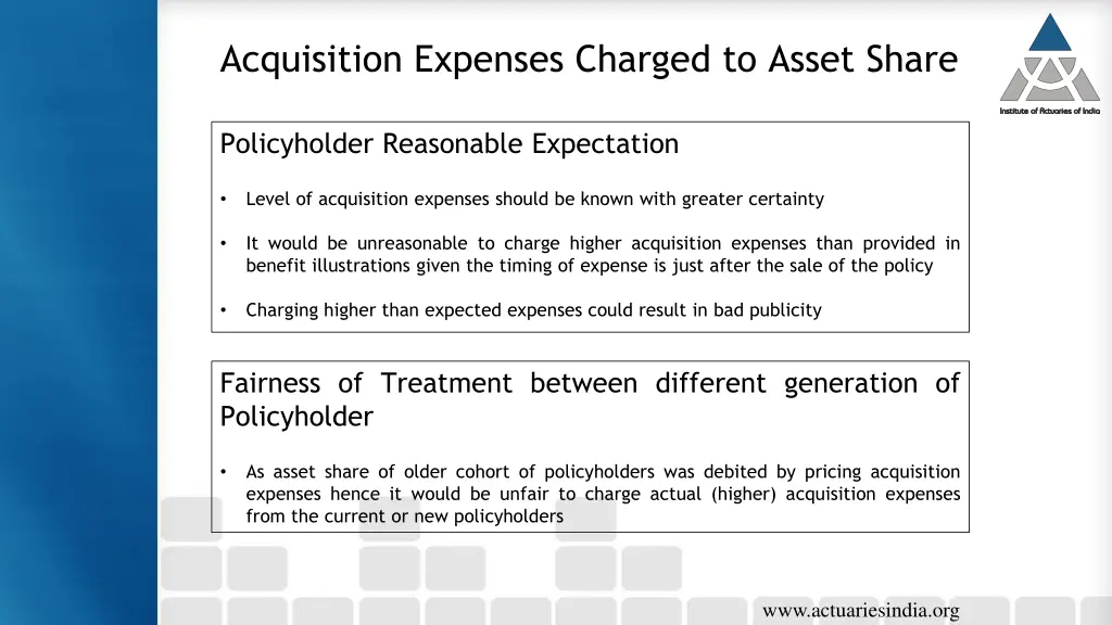 acquisition expenses charged to asset share