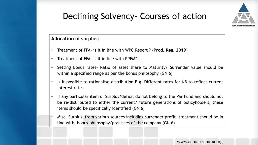 declining solvency courses of action 1