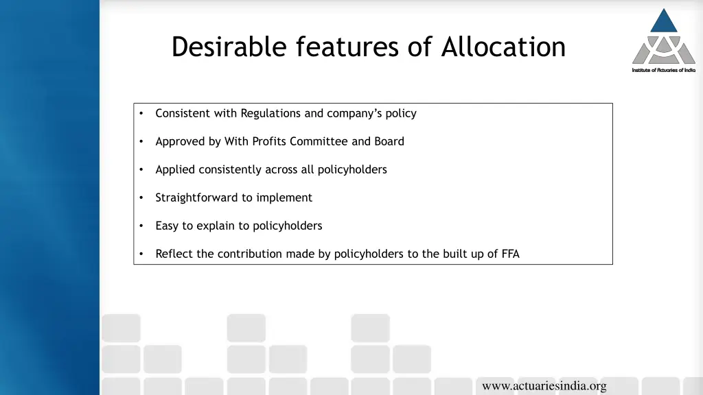 desirable features of allocation