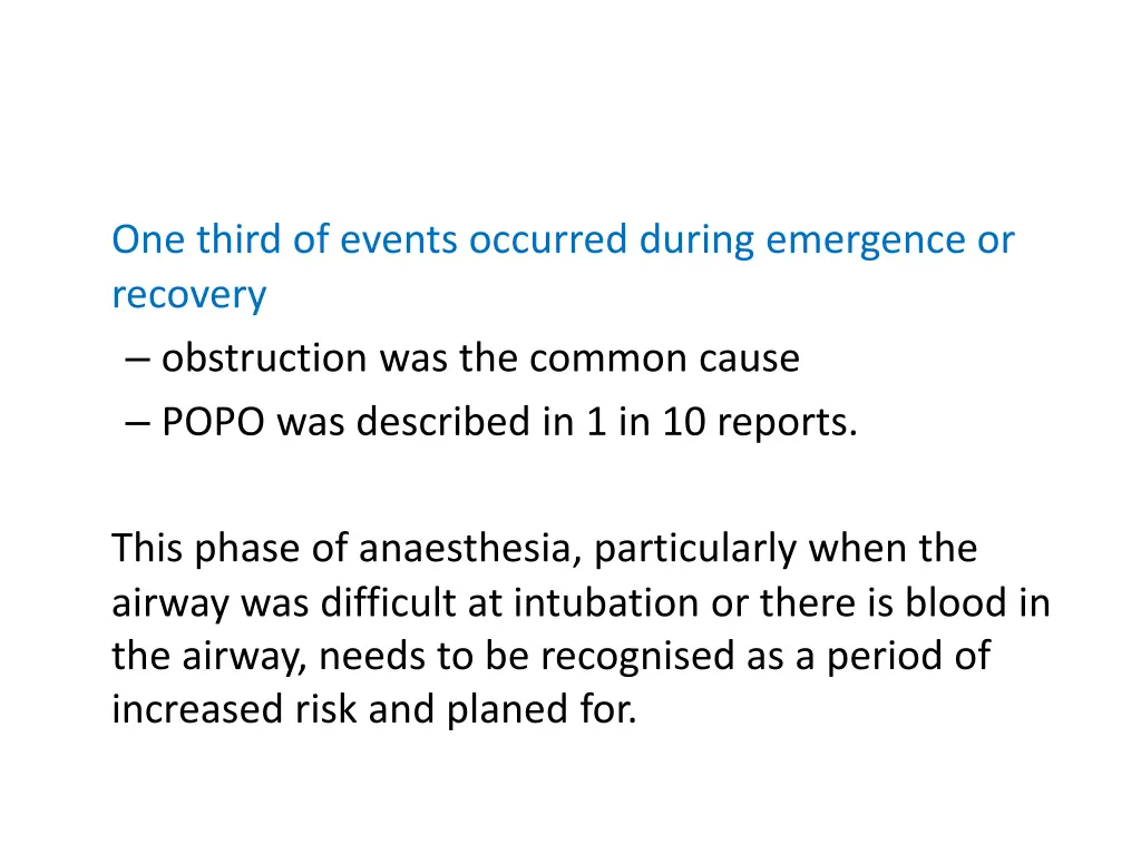 one third of events occurred during emergence