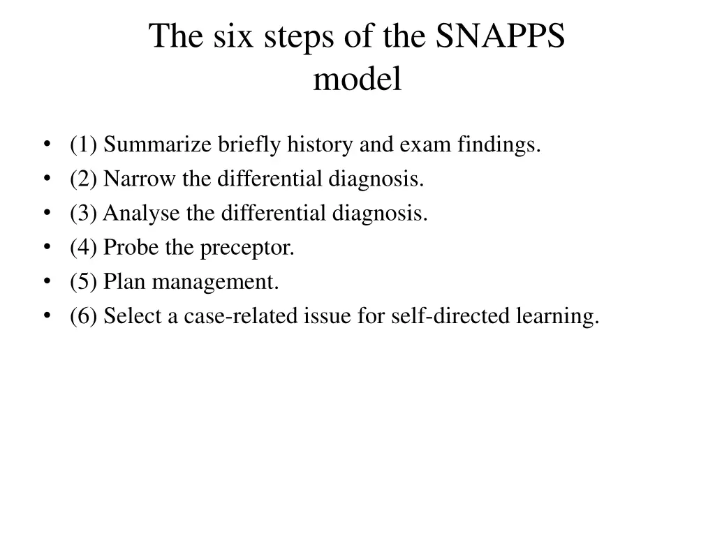 the six steps of the snapps model