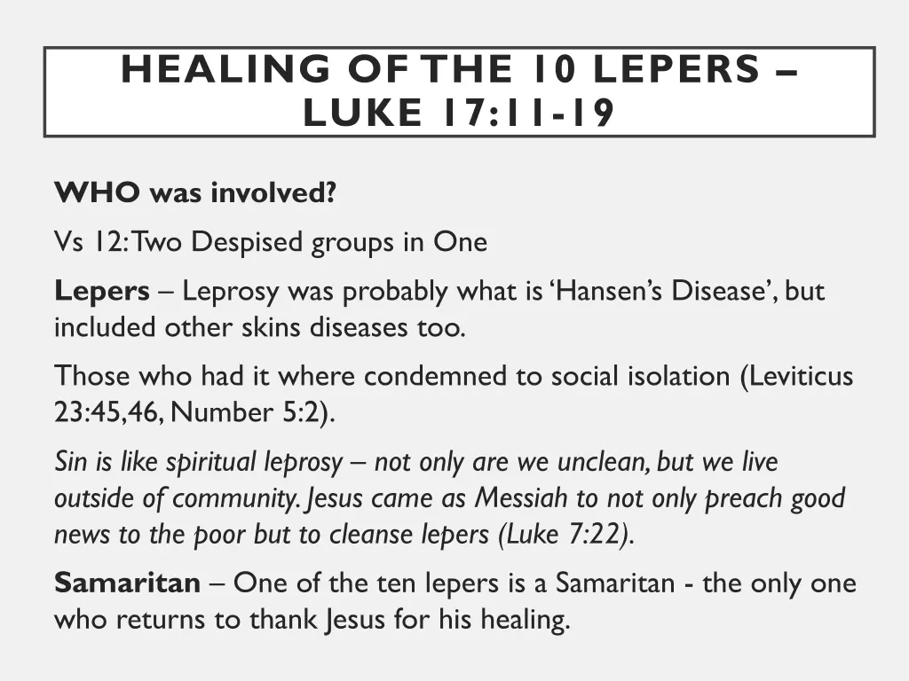 healing of the 10 lepers luke 17 11 19 1