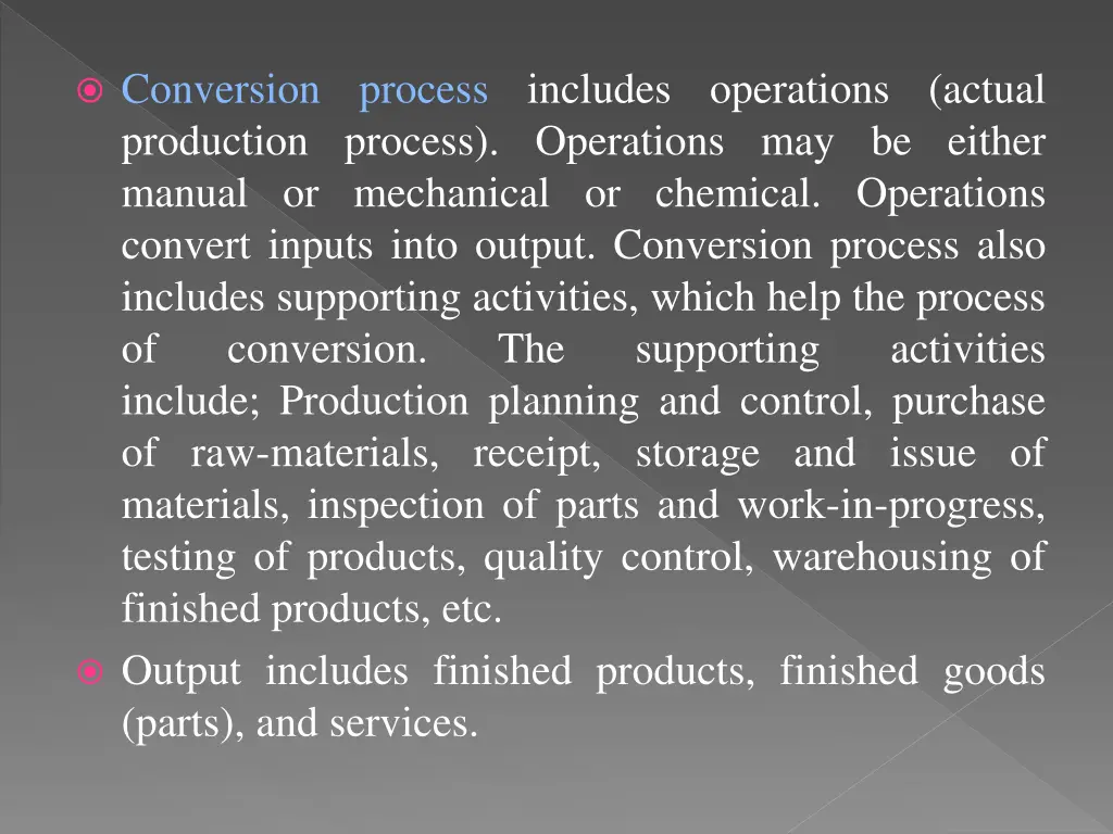 conversion process includes operations actual