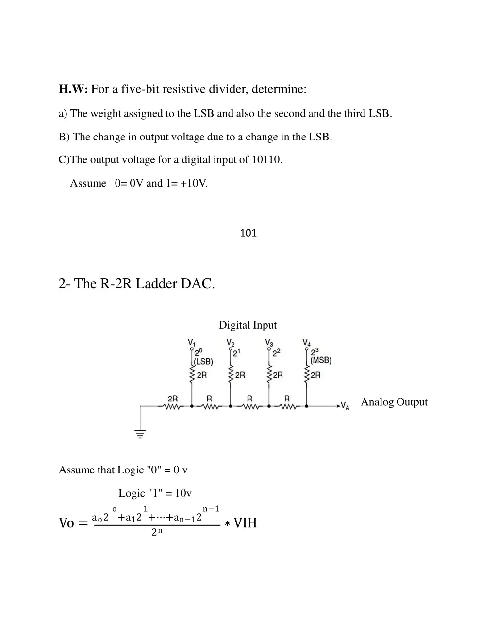 h w for a five bit resistive divider determine