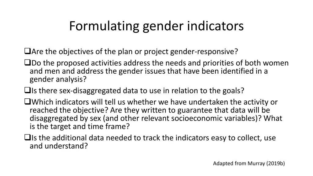 formulating gender indicators