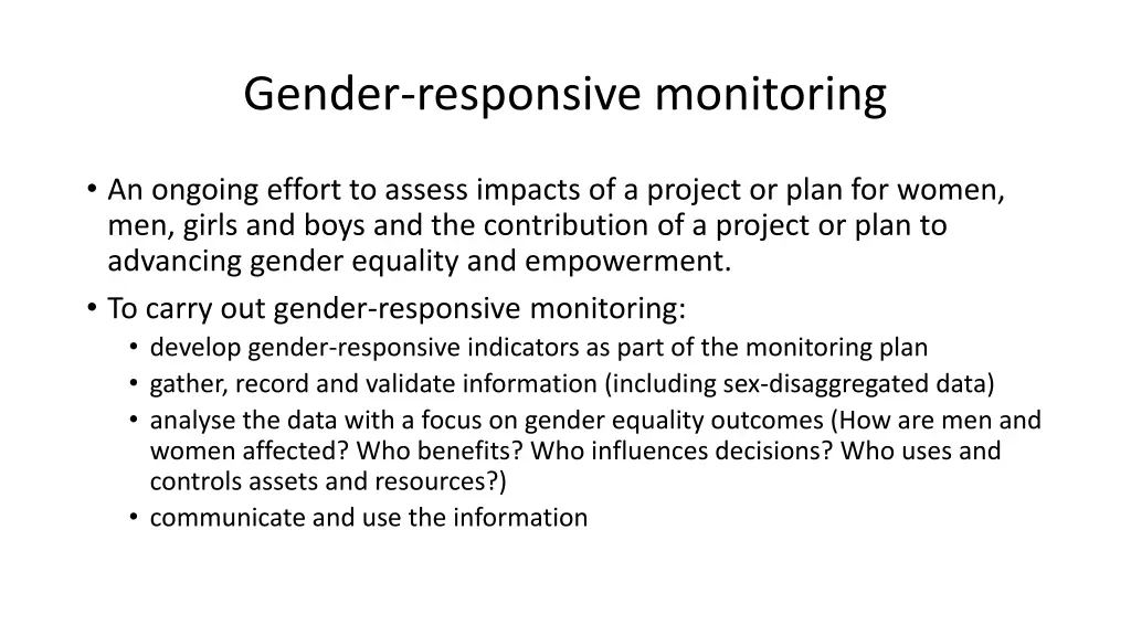 gender responsive monitoring