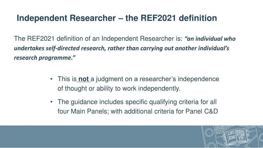 independent researcher the ref2021 definition