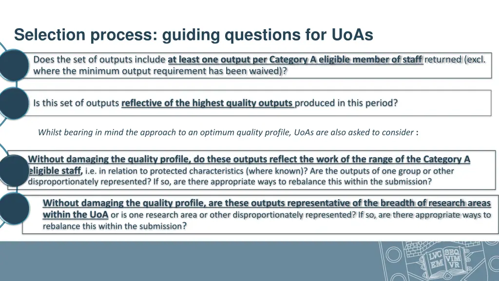 selection process guiding questions for uoas