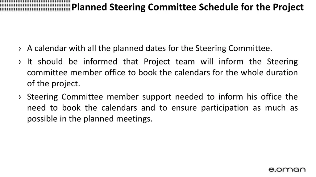 planned steering committee schedule