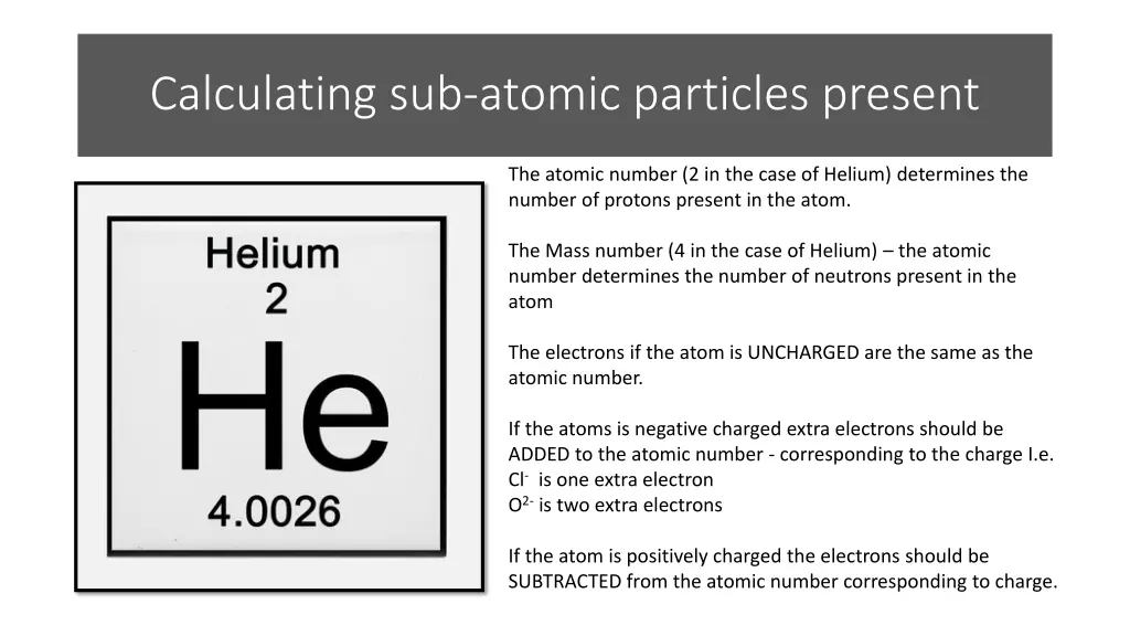 calculating sub atomic particles present