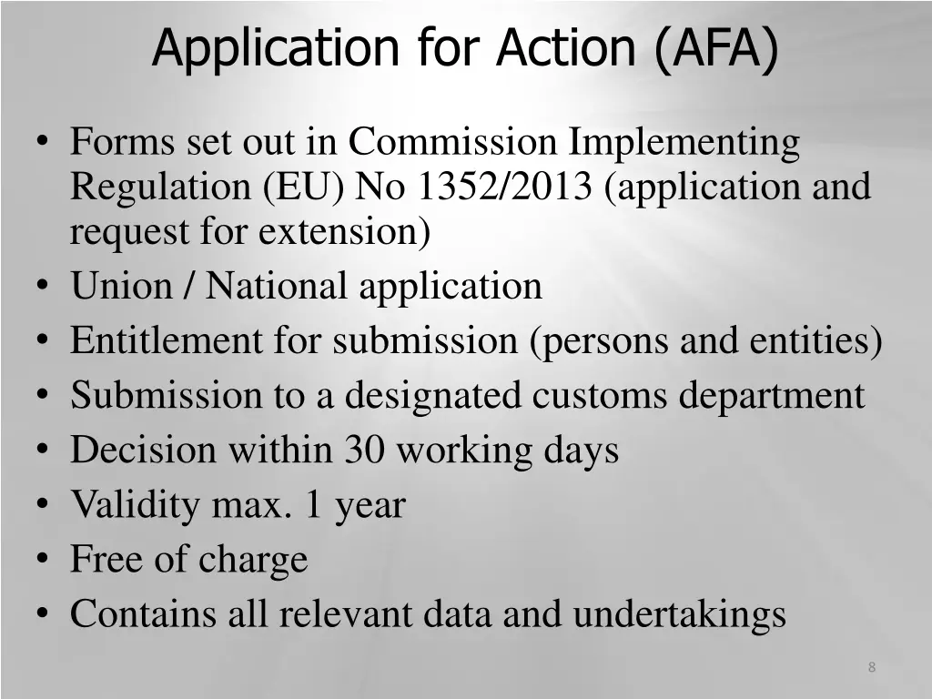 application for action afa