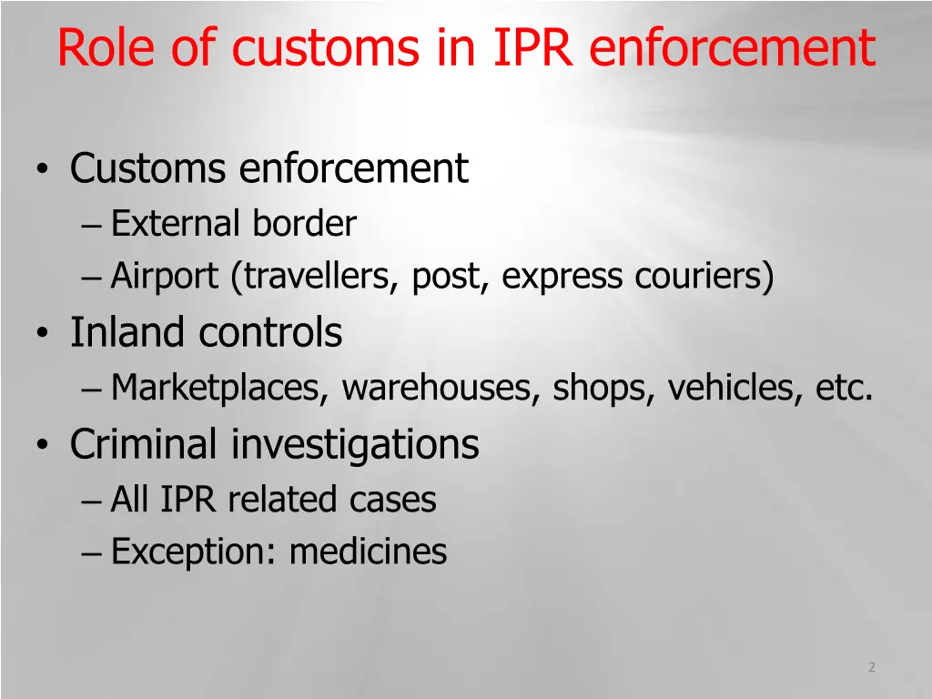 role of customs in ipr enforcement