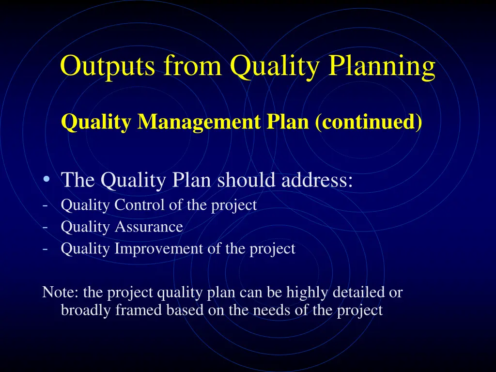 outputs from quality planning 1