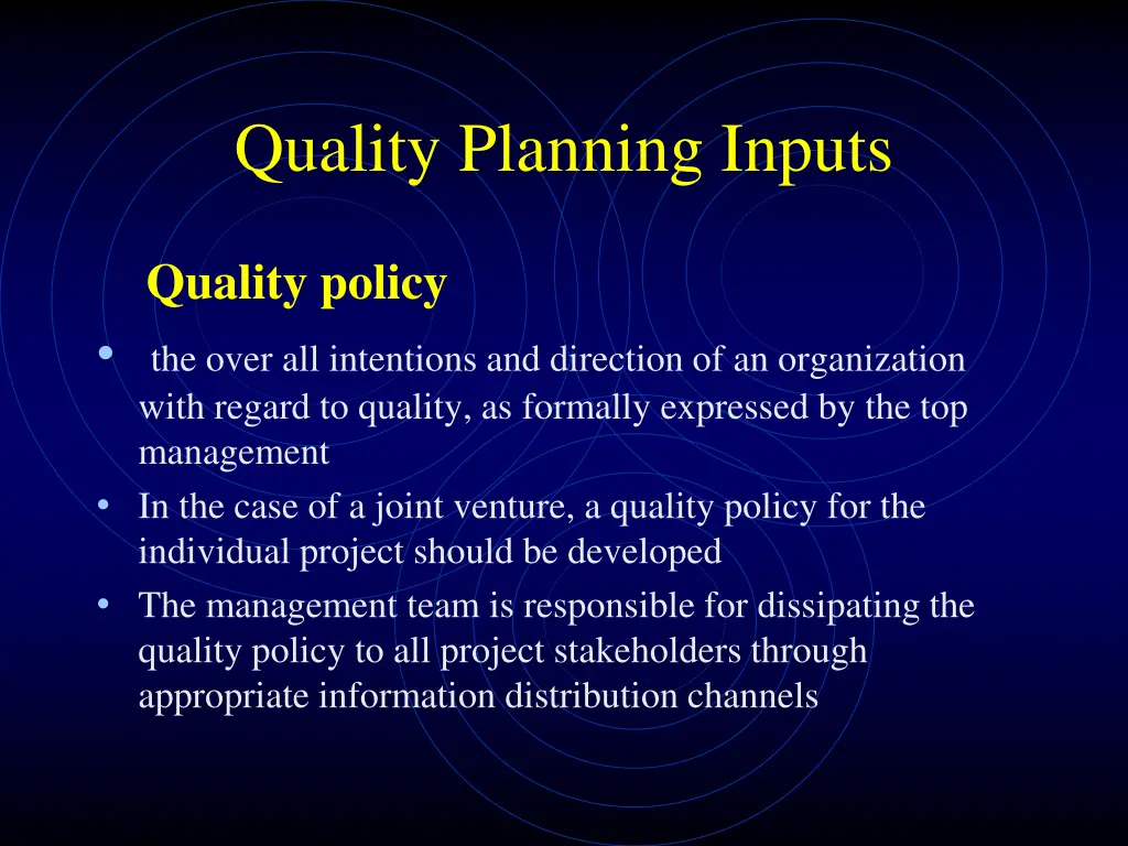 quality planning inputs