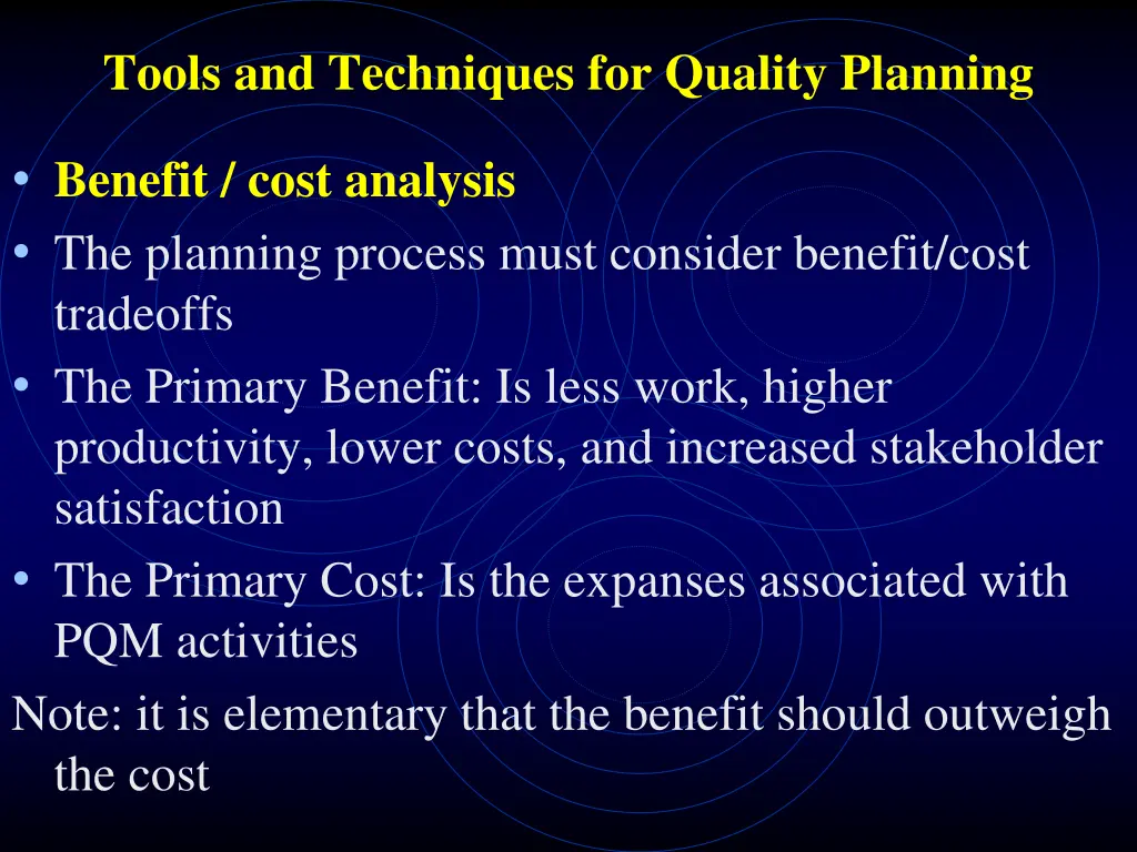 tools and techniques for quality planning