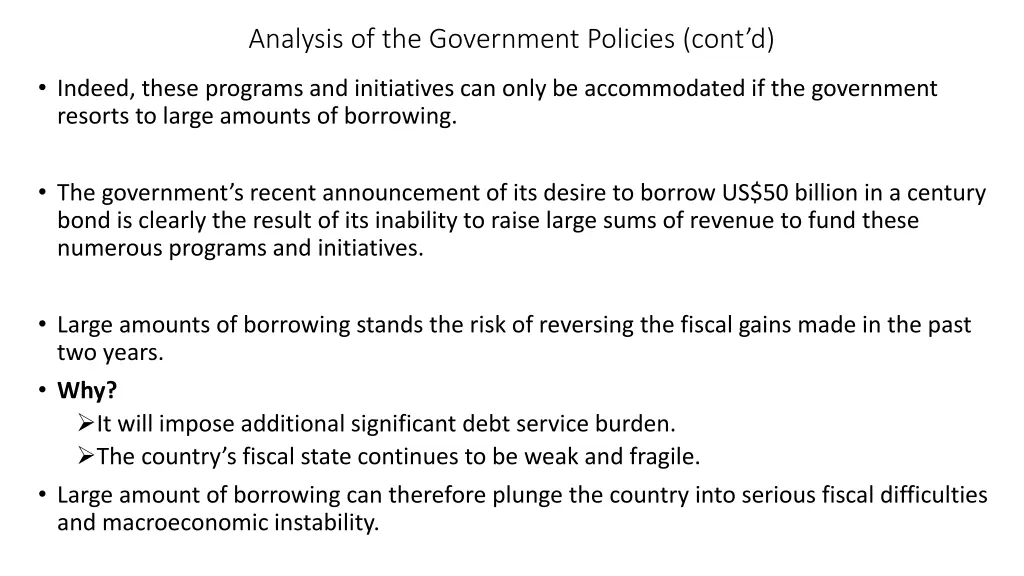 analysis of the government policies cont d