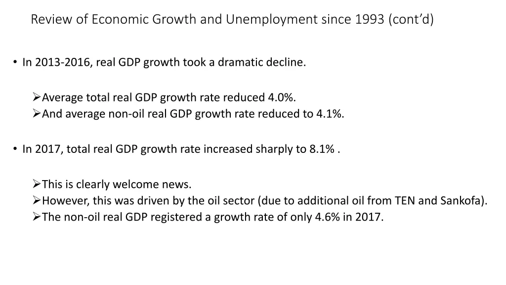 review of economic growth and unemployment since 1