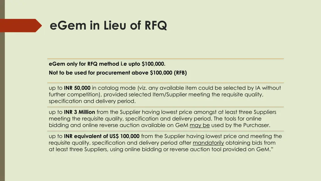 egem in lieu of rfq