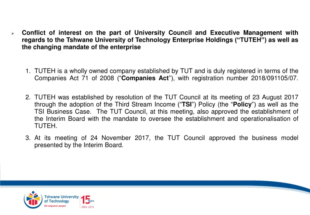 conflict of interest on the part of university