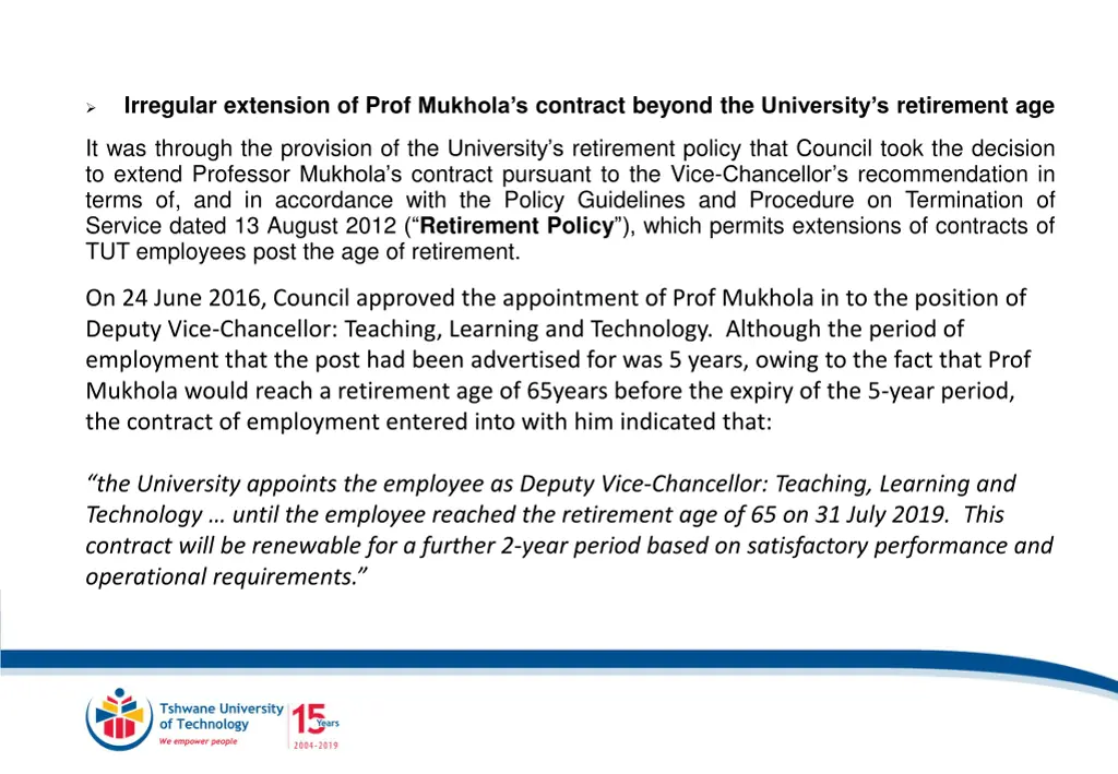 irregular extension of prof mukhola s contract