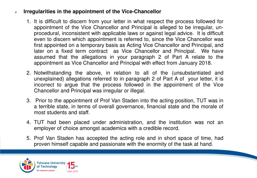 irregularities in the appointment of the vice