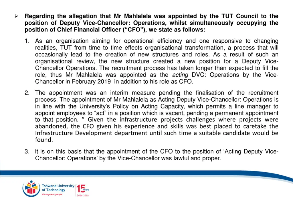 regarding the allegation that mr mahlalela