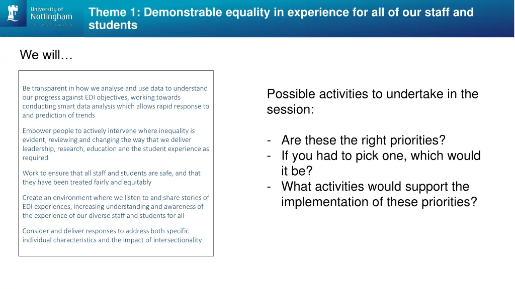 theme 1 demonstrable equality in experience