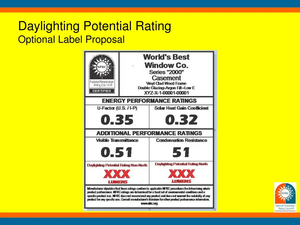 daylighting potential rating optional label