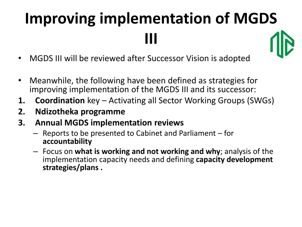 improving implementation of mgds iii