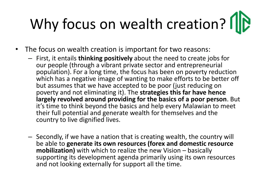 why focus on wealth creation