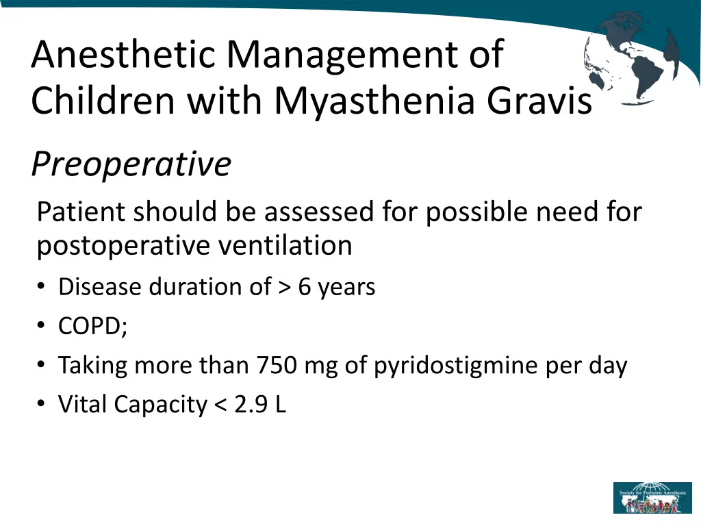 anesthetic management of children with myasthenia